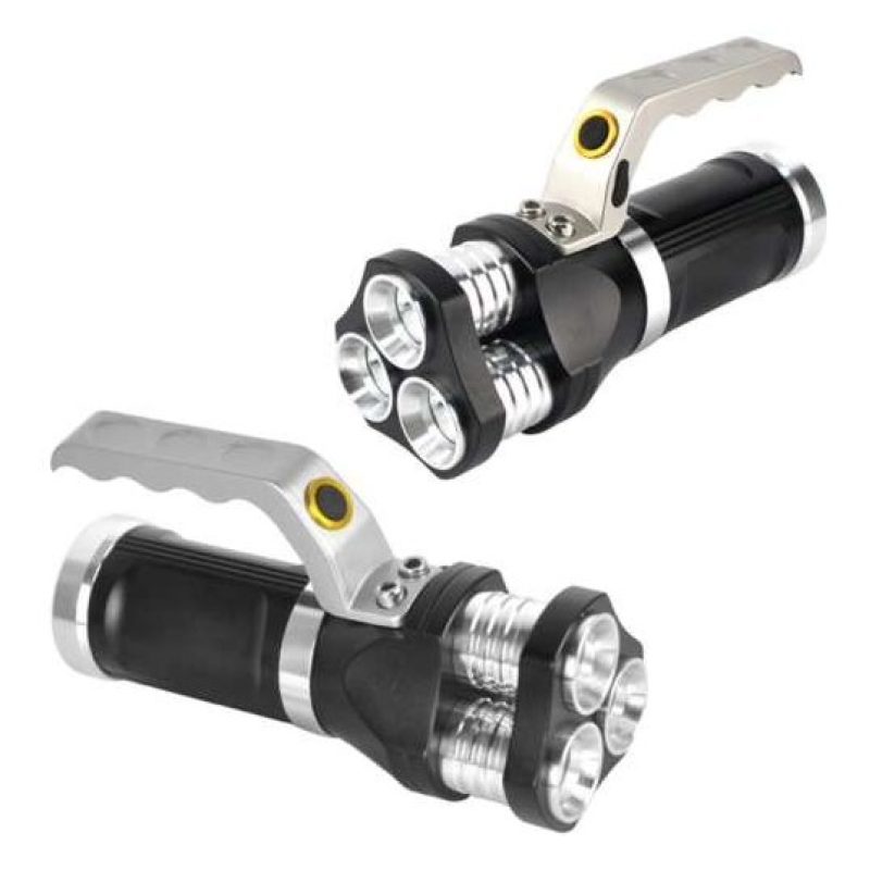 Torcia a mano tattica alluminio 3 bulbi led 3 funzioni ricaricabile impermeabile 