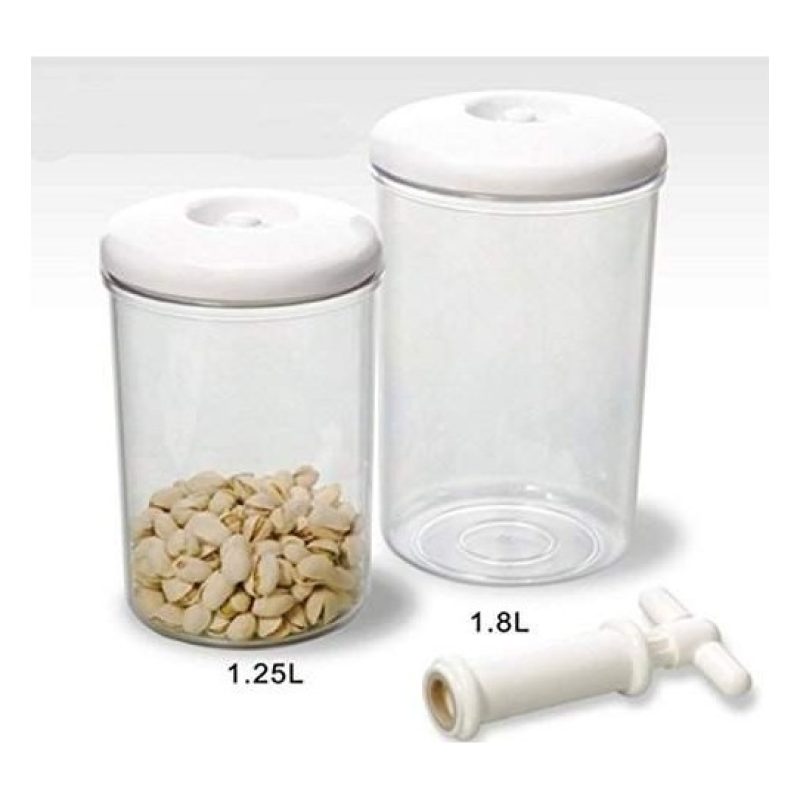 Set di 2 Barattoli per sottovuoto conservazioni cibi e salse con mini pompa per sotto vuoto a mano e tasto di fuoriuscita aria 