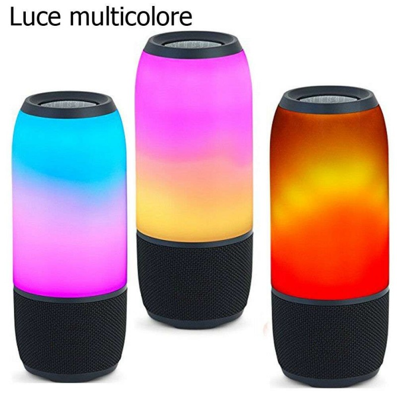 Cassa bluetooth portatile smartphone riproduzione lettore mp3 musica luce cavo