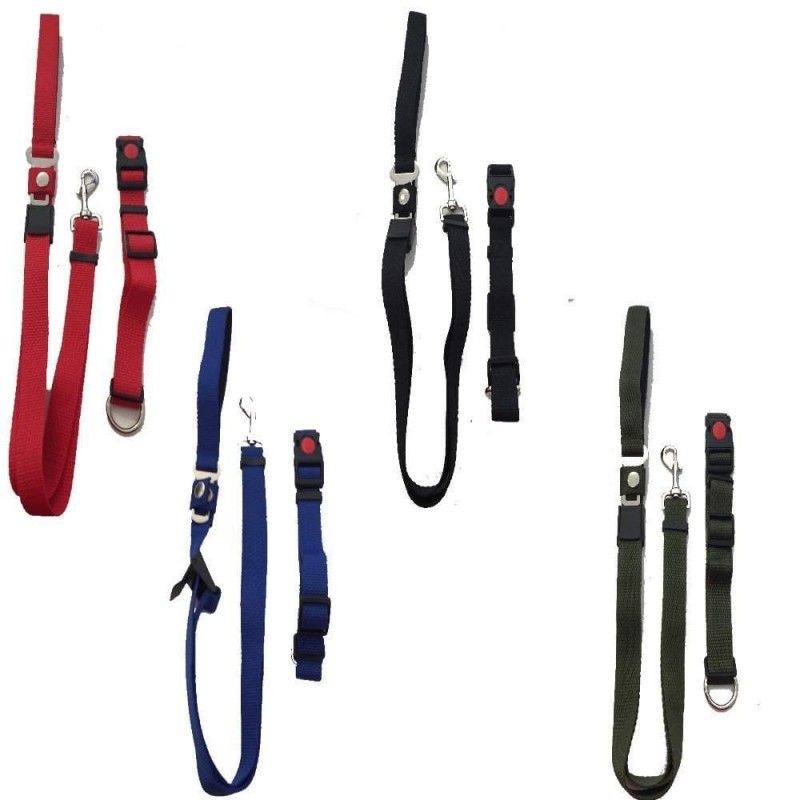 Guinzaglio e collare per cane regolabile in nylon con attacco cintura di sicurezza nascosto per trasporto in auto