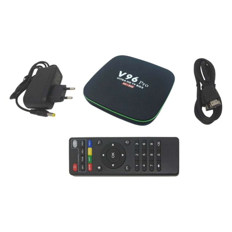 Smart TV box Android 4GB ram 32GB rom wifi telecomando 4K HD cavo HDMI H96 pro