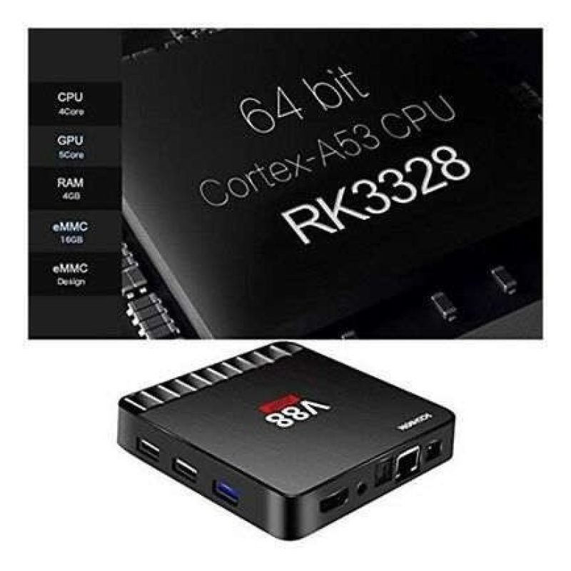 Smart TV box Android 7.1 ram 4GB rom 16GB wifi 4K HD telecomando iptv V88 piano