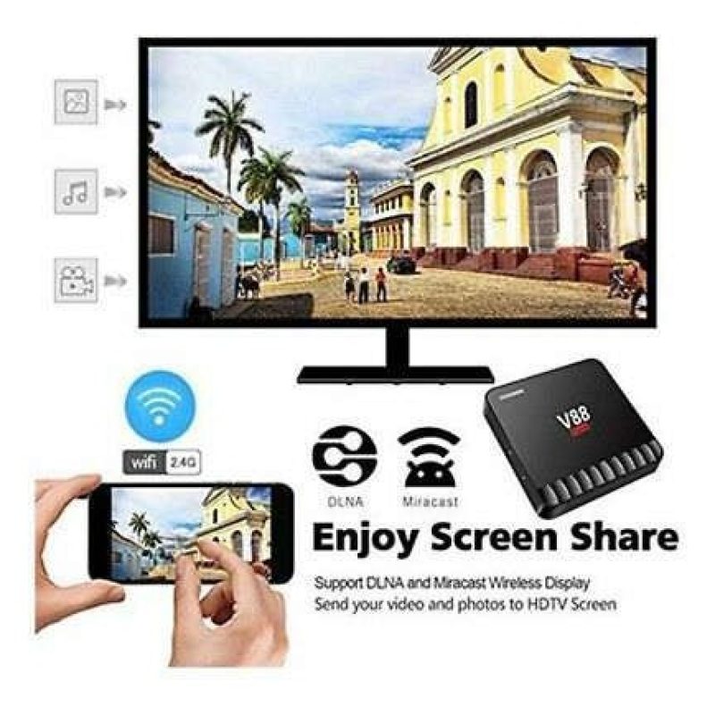 Smart TV box Android 7.1 ram 4GB rom 16GB wifi 4K HD telecomando iptv V88 piano