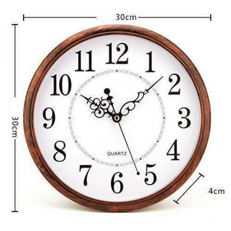 Orologio Da Parete Tondo effetto legno Quarzo Muro 30cm di Diametro Breaker821