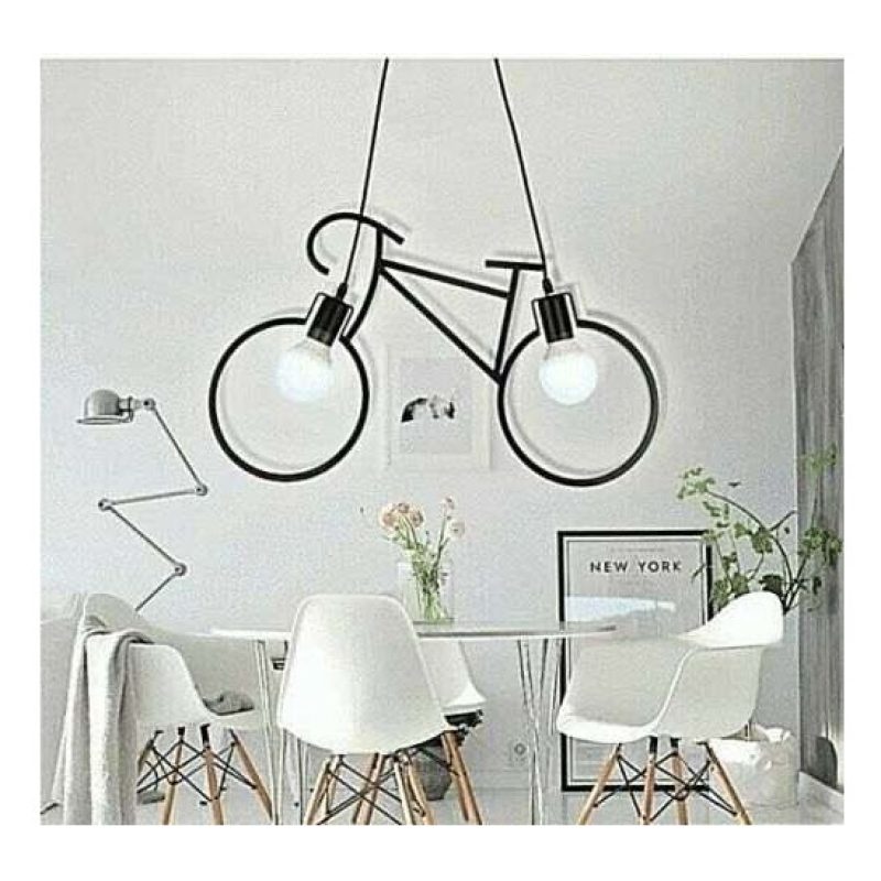 Lampada soffitto 2 luci LED E27 Vintage Bicycle salotto plafoniera sospensione 