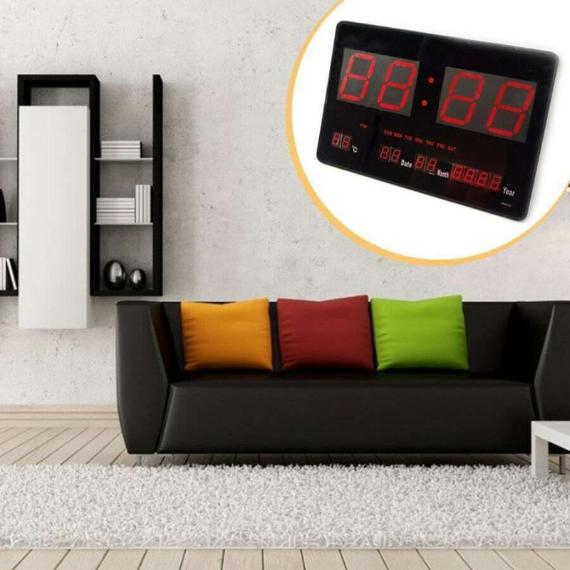 Orologio digitale parete display LED calendario ora data temperatura sveglia 
