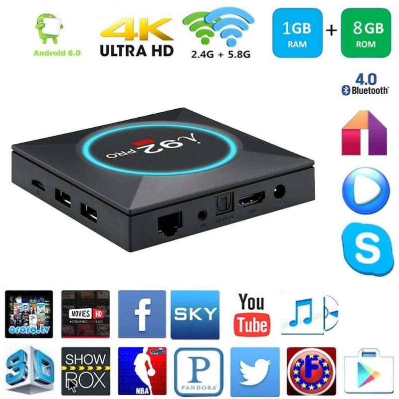 Smart TV box Android 6.0 1GB ram 8GB rom wifi 4K HD telecomando iptv I92 pro