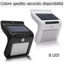 Faretto 8 LED sensore movimento pannello solare faro luce esterno illuminazione