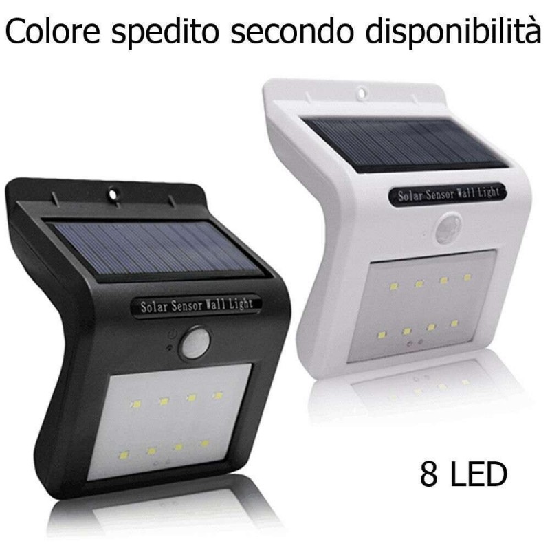 Faretto 8 LED sensore movimento pannello solare faro luce esterno illuminazione