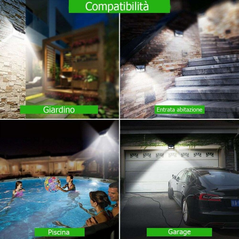 Faretto 24 LED sensore movimento esterno giardino fotovoltaico lampada solare