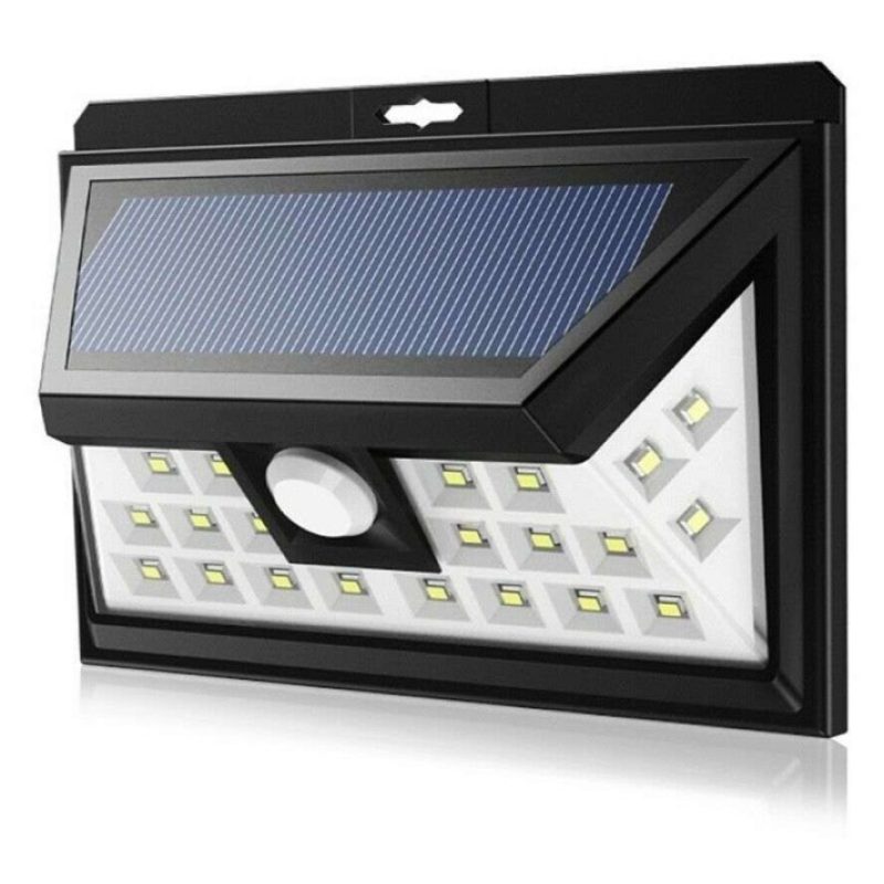 Faretto 24 LED sensore movimento esterno giardino fotovoltaico lampada solare