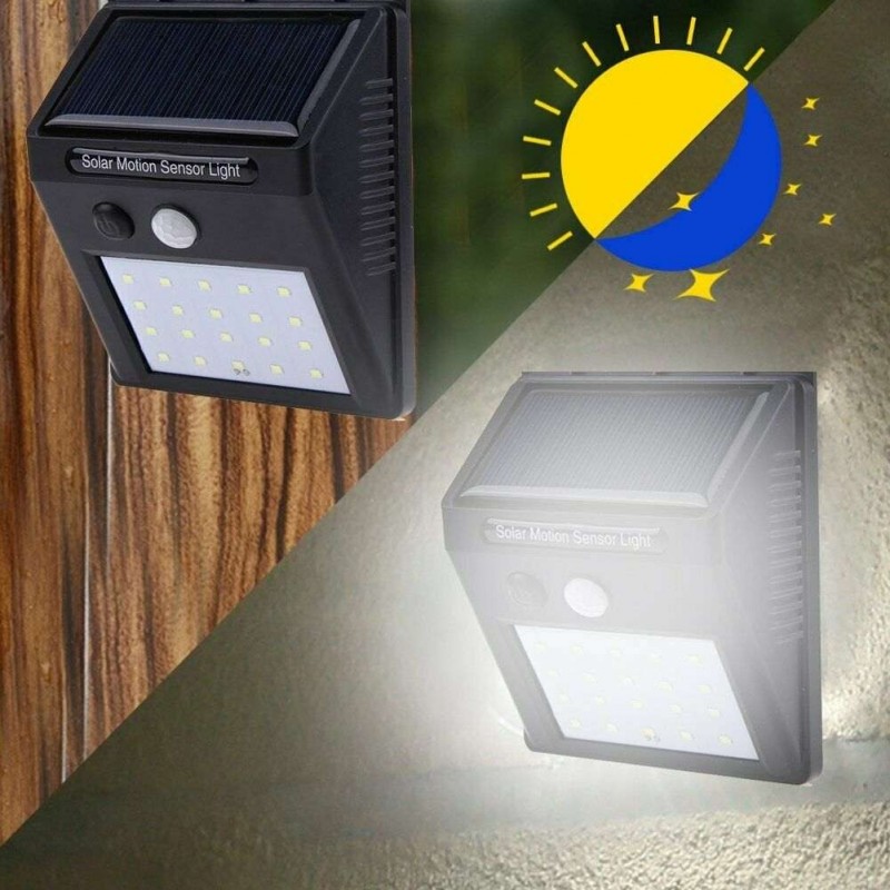 Faretto 24 LED sensore movimento esterno giardino fotovoltaico lampada solare