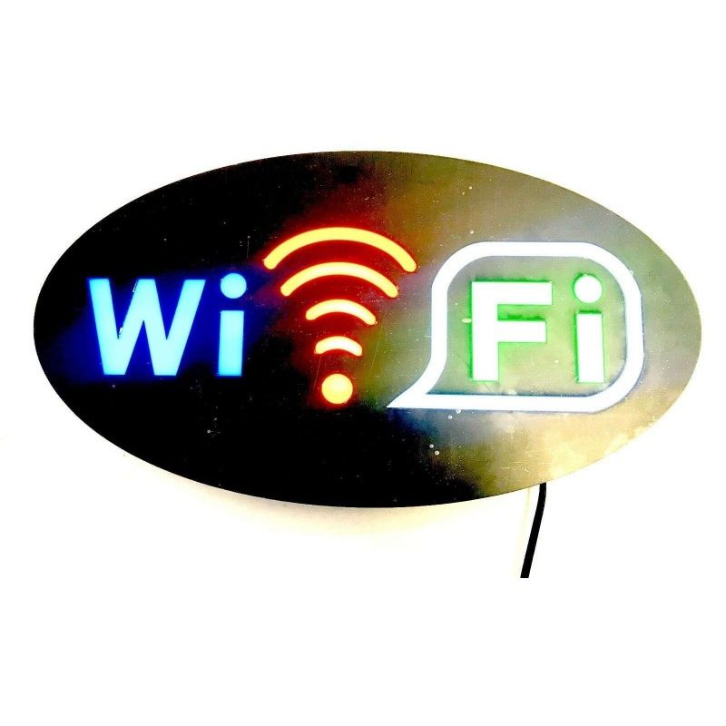 NEW Insegna luminosa pubblicitaria a LED con logo wifi lampeggiante WI FI ovale 
