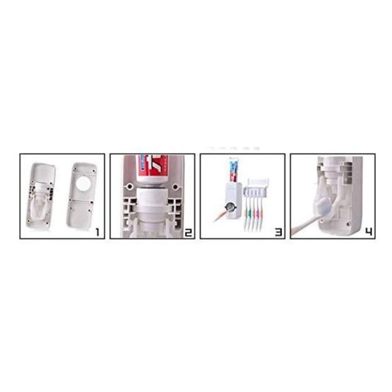 Erogatore distributore di dentifricio da bagno con porta spazzolini (5 posti massimo) dispenser per dentifricio senza batterie