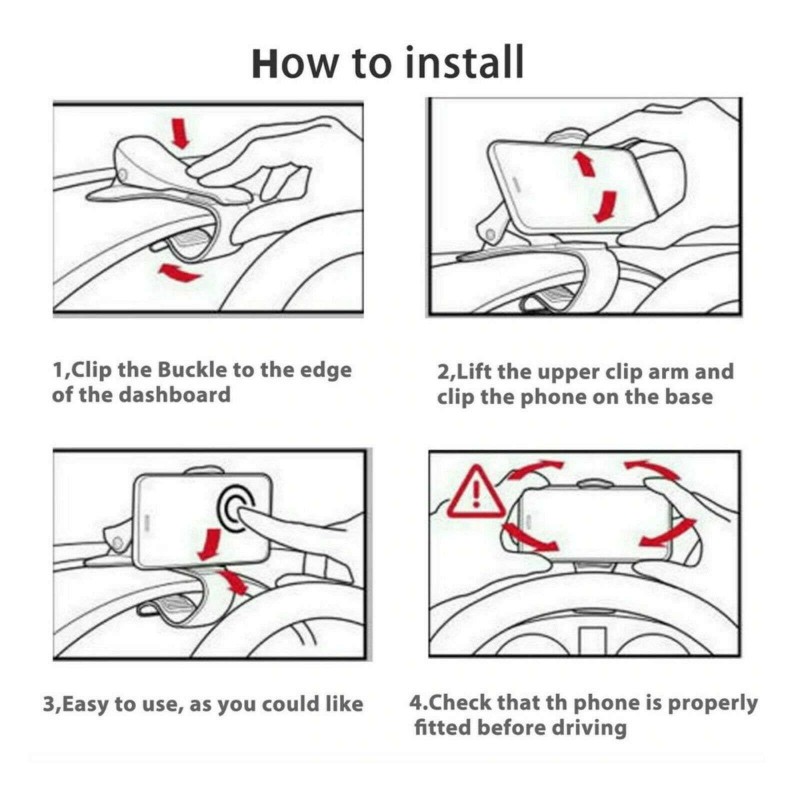 Supporto Auto smartphone porta cellulare GPS MP4 cruscotto CLIP nero 6,5 pollici