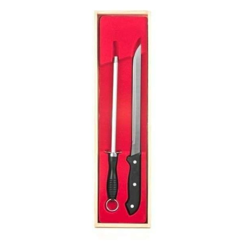 Coltello da Prosciutto Affilacoltelli e Contenitore in legno lama acciaio inox