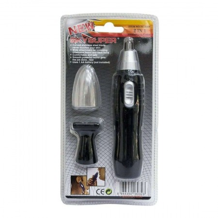 Rasoio 2in1 doppia testina portatile batteria AA peli barba orecchie naso mini