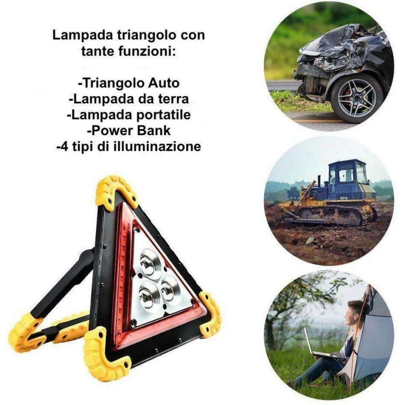Triangolo luminoso emergenza torcia ricaricabile ABS batteria SOS auto lampada