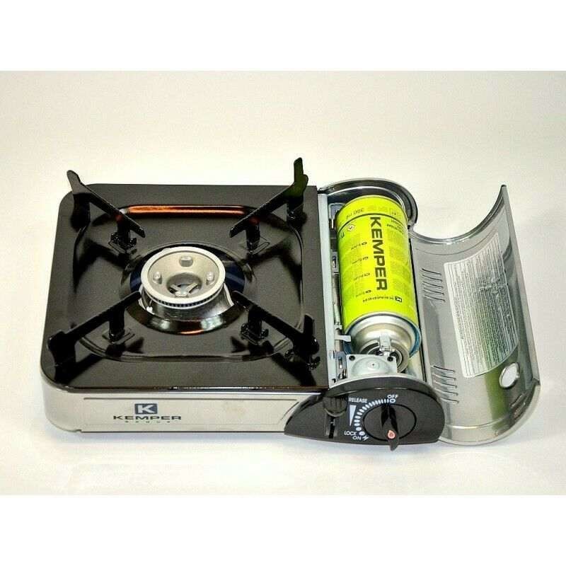 Fornello Da Campeggio Compatto EVOCAMP 3,2 KW Con Accensione Piezoelettrica, Leggero (225 G), In Acciaio Inox Con Supporto Bombola E Custodia