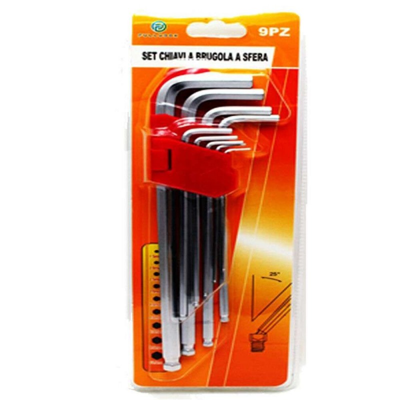 Set 9pz chiavi brugole punta sfera lavoro varie dimensioni bricolage inclinato 