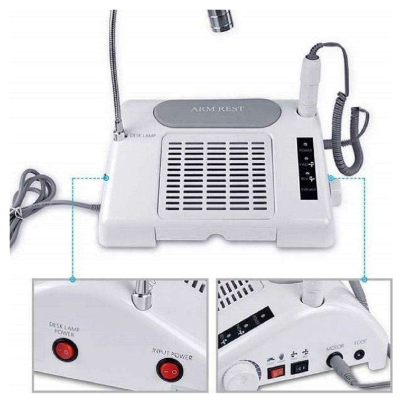 Kit 3in1 fresa aspiratore lampada Led 6000K ricostruzione unghie 35000rpm lavoro