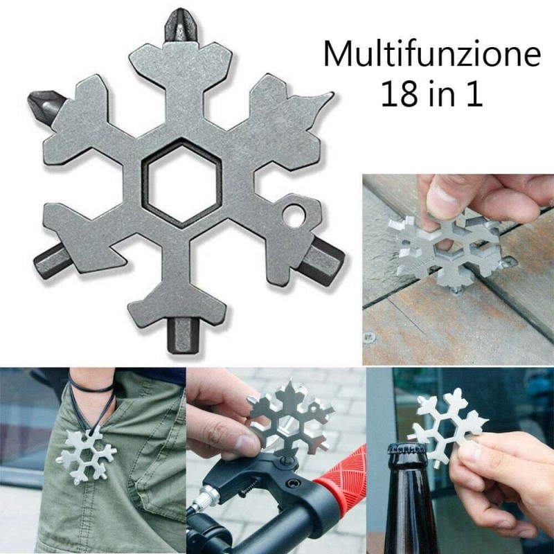Attrezzo multifunzione 18 in 1 portachiave chiavi bussola cacciavite camping