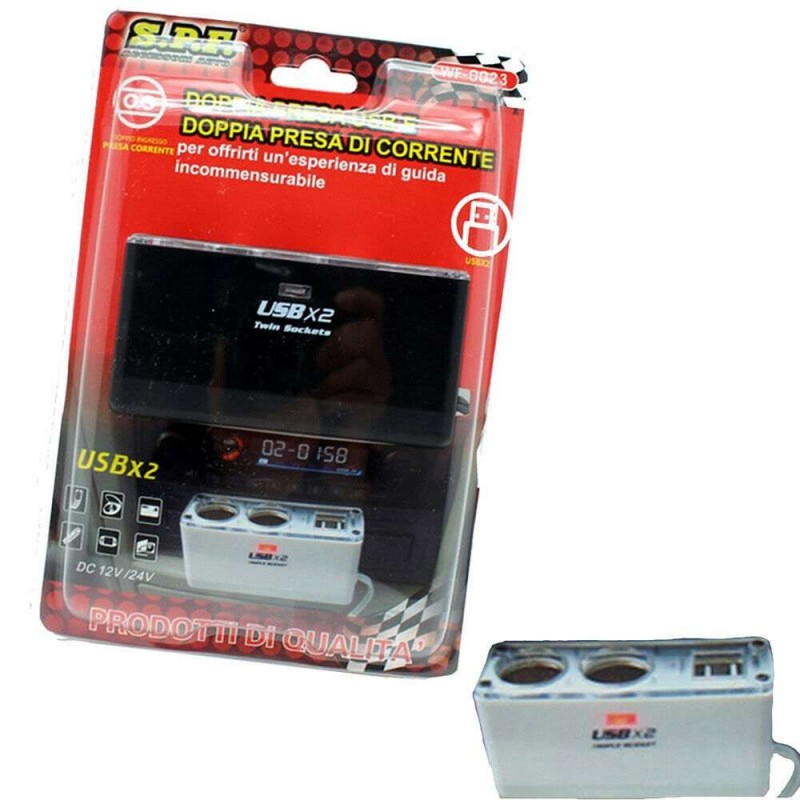 Caricabatterie auto accendisigari 60W smartphone 2 prese USB 5V fusibile tablet