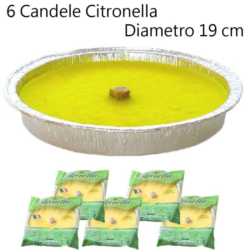 6x Candela citronella anti zanzare esterni alluminio estate giardino 19 cm