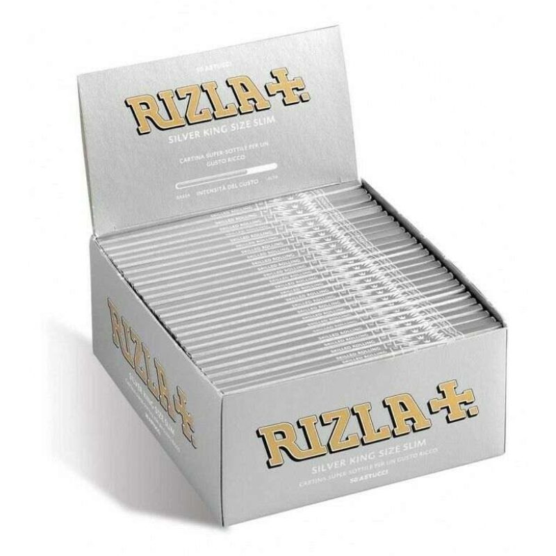 Box RIZLA Silver 25 libretti doppi 2500 cartine corte combustione ultra lenta