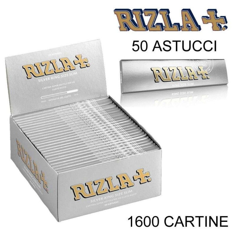 Box RIZLA Silver 25 libretti doppi 2500 cartine corte combustione ultra lenta