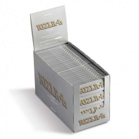Box RIZLA Silver 50 libretti singoli 1600 cartine lunghe combustione ultra lenta