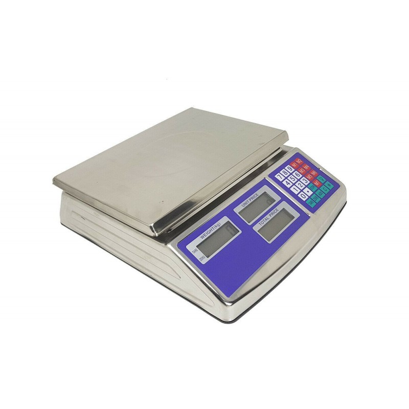 MOKEKA Bilancia Elettronica Professionale Da Banco 40kg Con Display LCD E Piatto In Acciaio Inox - Ideale Per Alimenti, Cucina, Commercio, Batteria Ricaricabile