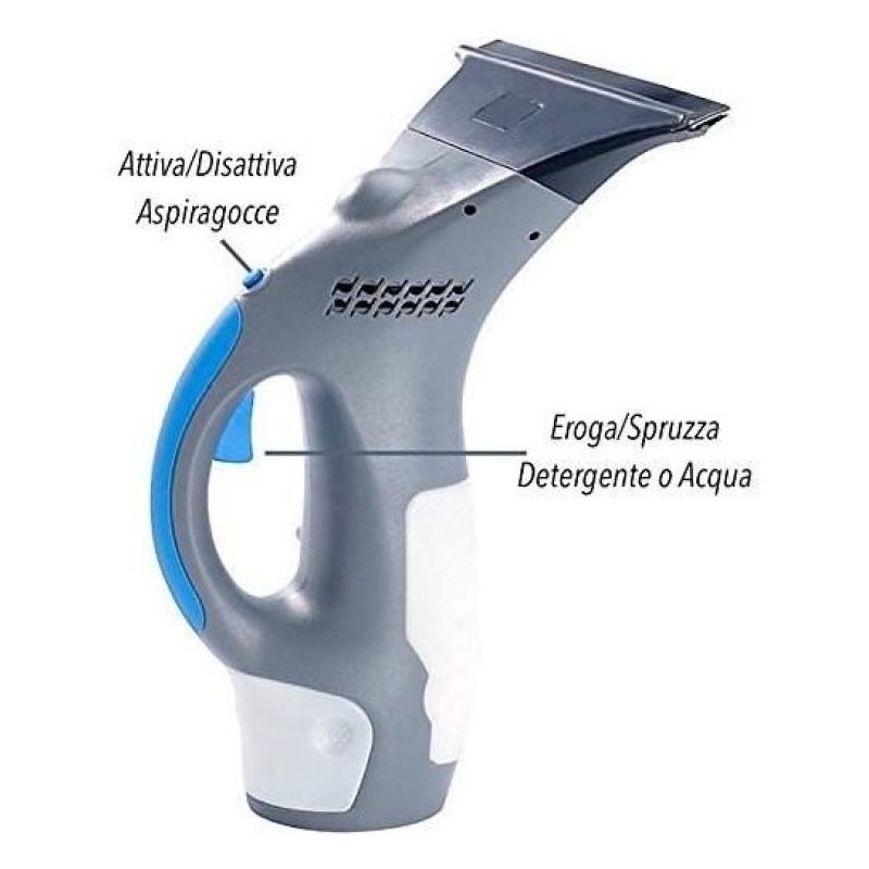 Spruzza Detergente e Aspiragocce Elettrico senza Fili per Pulire Vetri Finestre o superfici lisce in vetro o ceramica  
