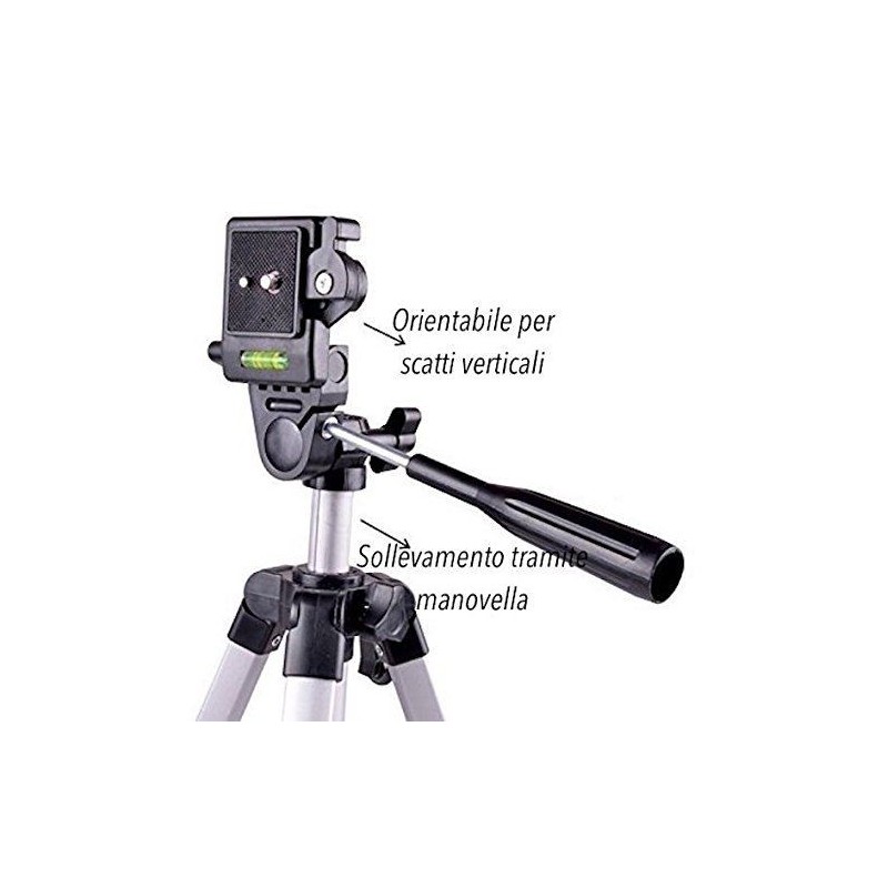 Cavalletto Treppiede fotocamera videocamera alluminino TRIPOD con custodia e livella - 134,5 CM