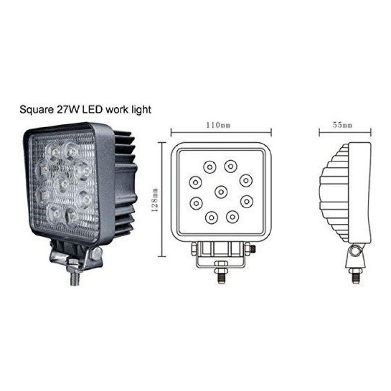 Faro di profondità da lavoro LED proiettore luce anabbagliante capote faretto offroad Truck Jeep Auto Barca Suv (27W Quadrato)