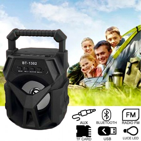 Cassa bluetooth con radio portatile USB AUX TF CARD speaker smartphone luce LED