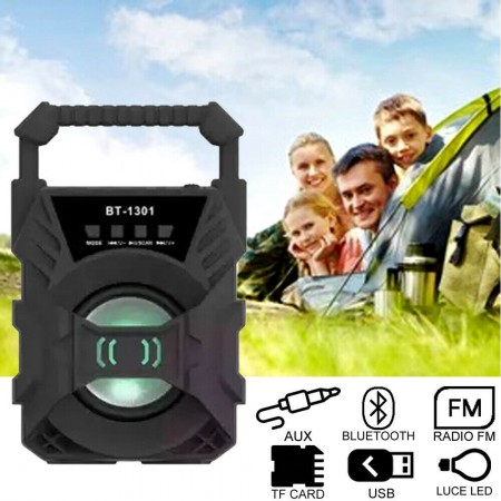 Cassa bluetooth con radio portatile USB AUX TF CARD speaker smartphone luce LED