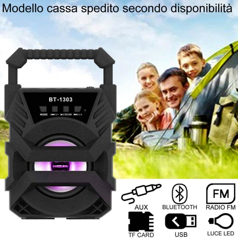 Cassa bluetooth con radio portatile USB AUX TF CARD speaker smartphone luce LED