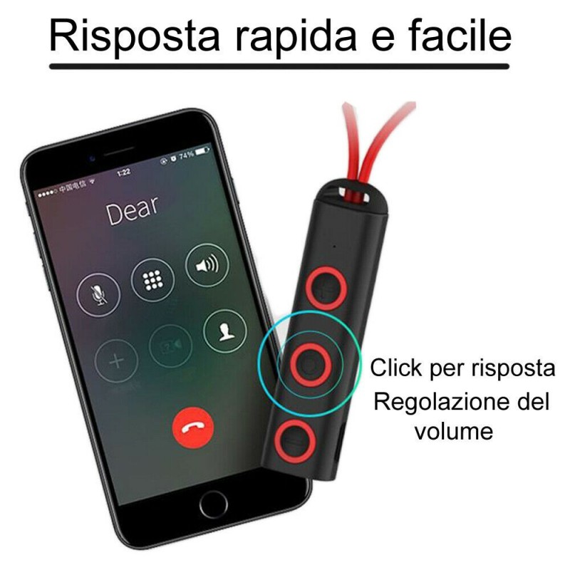 Generico Cuffiette auricolari bluetooth wireless BT MIC cuffie spor...