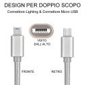 Cavo dati caricabatteria 2in1 Lighting 8 pin Micro USB connettori 1Mt smartphone