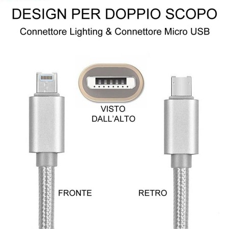 Cavo dati caricabatteria 2in1 Lighting 8 pin Micro USB connettori 1Mt smartphone