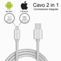Cavo dati caricabatteria 2in1 Lighting 8 pin Micro USB connettori 1Mt smartphone
