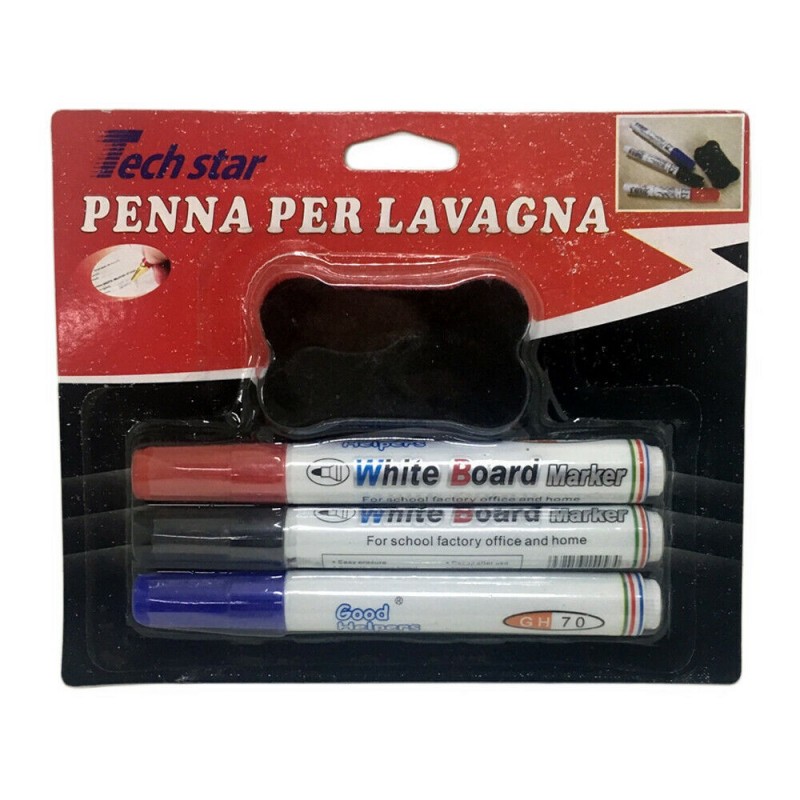 Set 3 pennarelli rosso nero blu Lavagna bianca magnetica con cancellino board