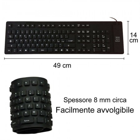 Tastiera silicone flessibile USB PS2 laptop PC notebook impermeabile lavabile