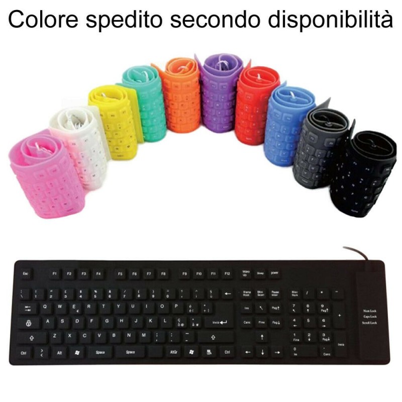 Tastiera silicone flessibile USB PS2 laptop PC notebook impermeabile lavabile