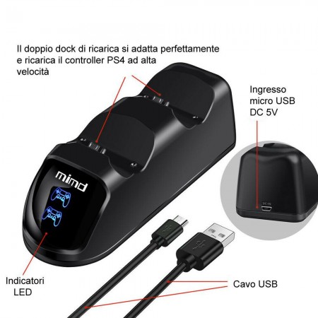 Doppio caricatore Joypad per Playstation 4 controller PS4 dualshock 2 micro USB