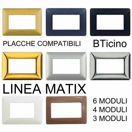 Placca mostrina compatibile BTicino Matix colori 6 4 3 moduli prese interruttori