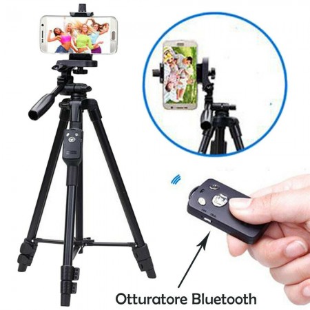 Cavalletto treppiedi VDT5208 smartphone reflex otturatore BT supporto tripode