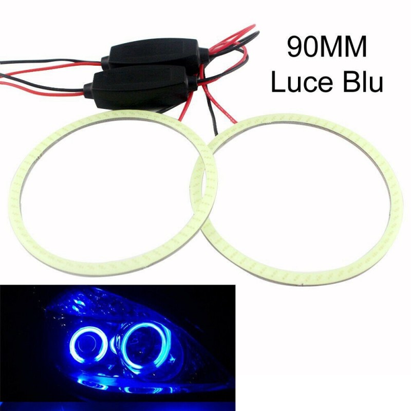 Coppia Fari anelli auto Angel eyes 90MM Luce Blu LED universali faro COB