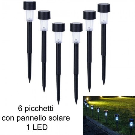 6 Faretti da giardino con Picchetto ricarica energia solare LED esterno paletti